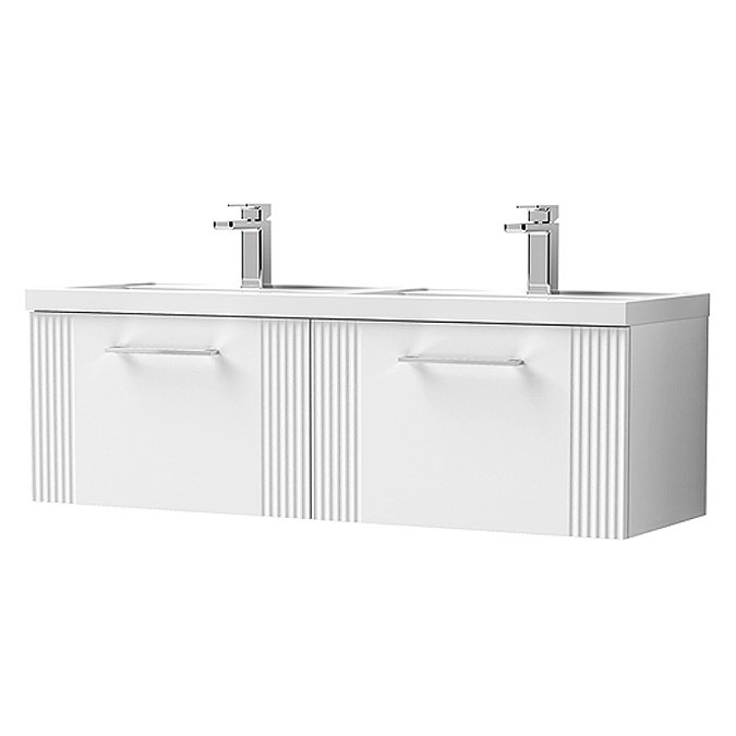Roxbury Deco Fluted 1200mm White Double Basin Vanity Unit - 2 Drawer Unit with Chrome Handles