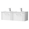 Roxbury Deco Fluted 1200mm White Double Basin Vanity Unit - 2 Drawer Unit with Chrome Handles