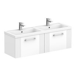 Roxbury Deco Fluted 1200mm White Double Basin Vanity Unit - 2 Drawer Unit with Chrome Handles