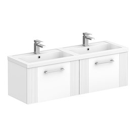 Roxbury Deco Fluted 1200mm White Double Basin Vanity Unit - 2 Drawer Unit with Chrome Handles