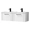 Roxbury Deco Fluted 1200mm White Double Basin Vanity Unit - 2 Drawer Unit with Matt Black Handles