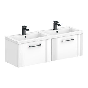Roxbury Deco Fluted 1200mm White Double Basin Vanity Unit - 2 Drawer Unit with Matt Black Handles