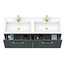 Roxbury Deco Fluted 1200mm Anthracite Grey Double Basin Vanity Unit - 2 Drawer Unit with Brushed Brass Handles