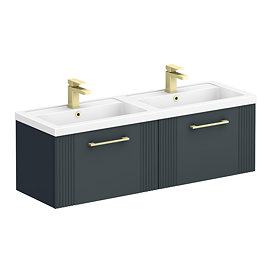 Roxbury Deco Fluted 1200mm Anthracite Grey Double Basin Vanity Unit - 2 Drawer Unit with Brushed Brass Handles