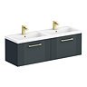 Roxbury Deco Fluted 1200mm Anthracite Grey Double Basin Vanity Unit - 2 Drawer Unit with Brushed Brass Handles