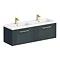 Roxbury Deco Fluted 1200mm Anthracite Grey Double Basin Vanity Unit - 2 Drawer Unit with Brushed Brass Handles