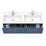 Roxbury Deco Fluted 1200mm Blue Double Basin Vanity Unit - 2 Drawer Unit with Brushed Brass Handles