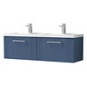 Roxbury Deco Fluted 1200mm Blue Double Basin Vanity Unit - 2-Drawer Unit with Chrome Handles