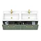 Roxbury Deco Fluted 1200mm Green Double Basin Vanity Unit - Wall Hung 2 Drawer Unit with Brushed Brass Handles