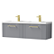 Roxbury Deco Fluted 1200mm Grey Double Basin Vanity Unit - Wall Hung 2 Drawer Unit with Brushed Brass Handles