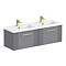 Roxbury Deco Fluted 1200mm Grey Double Basin Vanity Unit - Wall Hung 2 Drawer Unit with Brushed Brass Handles