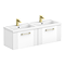 Roxbury Deco Fluted 1200mm White Double Basin Vanity Unit - 2 Drawer Unit with Brushed Brass Handles