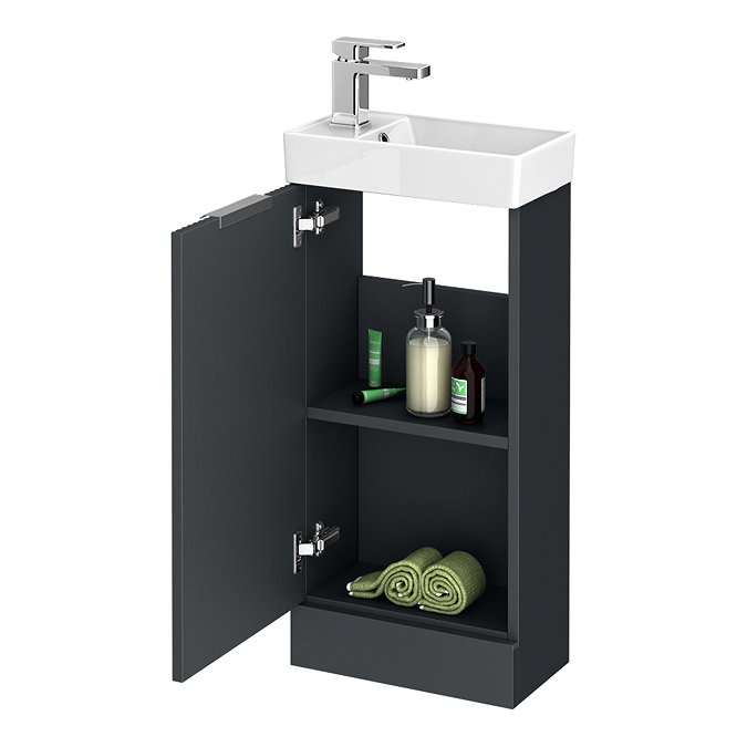 Roxbury Deco Fluted 400mm Anthracite Grey Floor Standing Cloakroom Vanity Unit