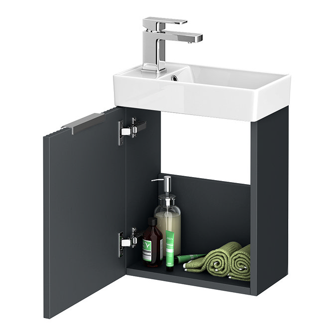 Roxbury Deco Fluted 400mm Anthracite Grey Wall Hung Cloakroom Vanity Unit