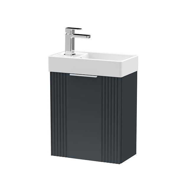 Roxbury Deco Fluted 400mm Grey Anthracite Wall Hung Cloakroom Vanity Unit