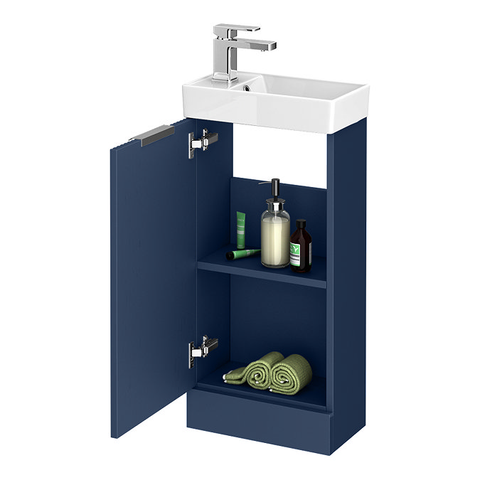 Roxbury Deco Fluted 400mm Blue Floor Standing Cloakroom Vanity Unit