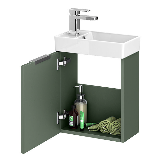 Roxbury Deco Fluted 400mm Green Wall Hung Cloakroom Vanity Unit