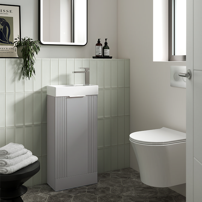 Roxbury Deco Fluted 400mm Grey Floor Standing Cloakroom Vanity Unit