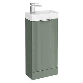 Roxbury Deco Fluted 400mm Green Floor Standing Cloakroom Vanity Unit