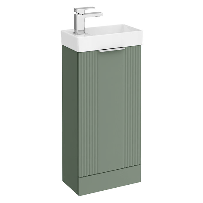 Roxbury Deco Fluted 400mm Green Floor Standing Cloakroom Vanity Unit