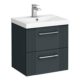 Roxbury Deco Fluted 500mm Anthracite Grey Vanity Unit - Wall Hung 2-Drawer Unit & Chrome Handles