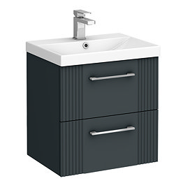 Roxbury Deco Fluted 500mm Anthracite Grey Vanity Unit - Wall Hung 2-Drawer Unit & Chrome Handles