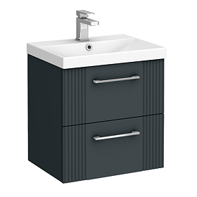 Roxbury Deco Fluted 500mm Anthracite Grey Vanity Unit - Wall Hung 2-Drawer Unit & Chrome Handles