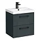 Roxbury Deco Fluted 500mm Anthracite Grey Vanity Unit - Wall Hung 2-Drawer Unit with Matt Black Handles