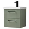 Roxbury Deco Fluted 500mm Green Vanity Unit - Wall Hung 2-Drawer Unit with Matt Black Handles