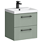 Roxbury Deco Fluted 500mm Green Vanity Unit - Wall Hung 2-Drawer Unit with Matt Black Handles
