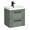 Roxbury Deco Fluted 500mm Green Vanity Unit - Wall Hung 2-Drawer Unit with Matt Black Handles