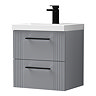 Roxbury Deco Fluted 500mm Grey Vanity Unit - Wall Hung 2-Drawer Unit with Matt Black Handles