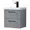Roxbury Deco Fluted 500mm Grey Vanity Unit - Wall Hung 2-Drawer Unit with Matt Black Handles
