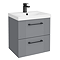 Roxbury Deco Fluted 500mm Grey Vanity Unit - Wall Hung 2-Drawer Unit with Matt Black Handles
