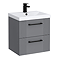 Roxbury Deco Fluted 500mm Grey Vanity Unit - Wall Hung 2-Drawer Unit with Matt Black Handles