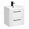 Roxbury Deco Fluted 500mm White Vanity Unit - Wall Hung 2 Drawer Unit & Matt Black Handles