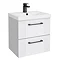 Roxbury Deco Fluted 500mm White Vanity Unit - Wall Hung 2 Drawer Unit & Matt Black Handles