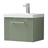 Roxbury Deco Fluted 500mm Green Vanity Unit - Wall Hung Single Drawer Unit with Chrome Handle