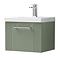 Roxbury Deco Fluted 500mm Green Vanity Unit - Wall Hung Single Drawer Unit with Chrome Handle