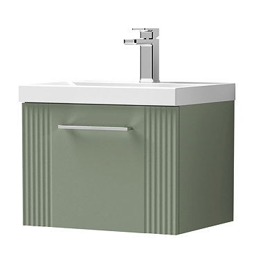 Roxbury Deco Fluted 500mm Green Vanity Unit - Wall Hung Single Drawer Unit with Chrome Handle  Profile Large Image
