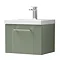 Roxbury Deco Fluted 500mm Anthracite Green Vanity Unit - Wall Hung Single Drawer Unit with Chrome Ha