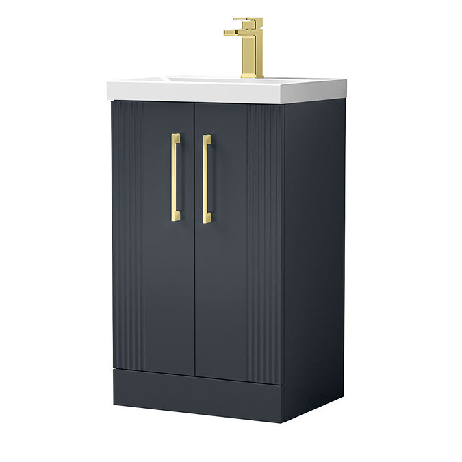Roxbury Deco Fluted 500mm Anthracite Grey Vanity Unit - Floor Standing 2 Door Unit with Brushed Brass Handles