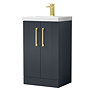 Roxbury Deco Fluted 500mm Anthracite Grey Vanity Unit - Floor Standing 2 Door Unit with Brushed Brass Handles