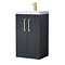 Roxbury Deco Fluted 500mm Anthracite Grey Vanity Unit - Floor Standing 2 Door Unit with Brushed Brass Handles