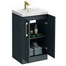 Roxbury Deco Fluted 500mm Anthracite Grey Vanity Unit - Floor Standing 2 Door Unit with Brushed Brass Handles