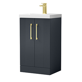 Roxbury Deco Fluted 500mm Anthracite Grey Vanity Unit - Floor Standing 2 Door Unit With Brushed Brass Handles