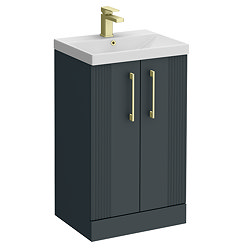 Roxbury Deco Fluted 500mm Anthracite Grey Vanity Unit - Floor Standing 2 Door Unit with Brushed Brass Handles