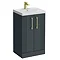 Roxbury Deco Fluted 500mm Anthracite Grey Vanity Unit - Floor Standing 2 Door Unit with Brushed Brass Handles