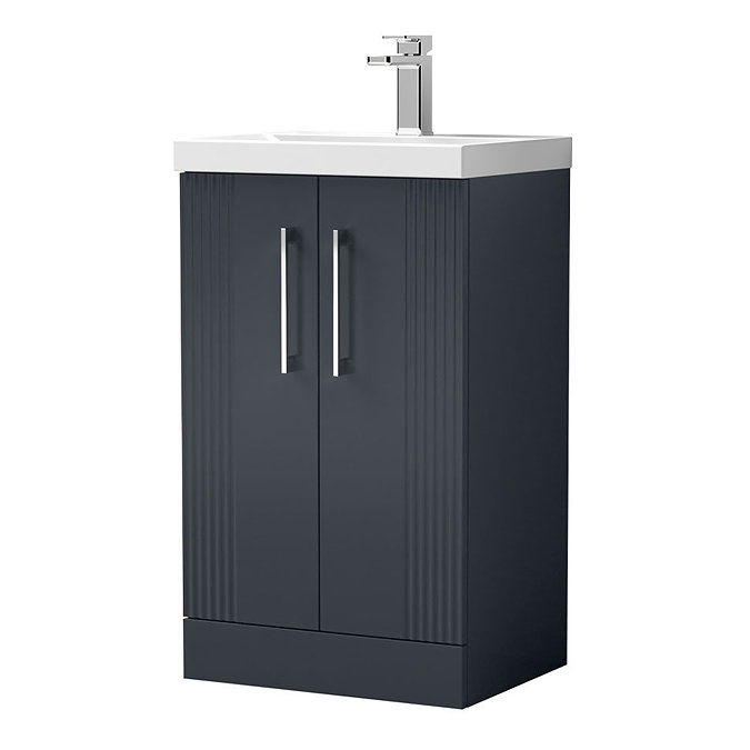Roxbury Deco Fluted 500mm Anthracite Grey Vanity Unit - Floor Standing 2 Door Unit with Thin-Edged Ceramic Basin and Chrome Handles