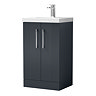 Roxbury Deco Fluted 500mm Anthracite Grey Vanity Unit - Floor Standing 2 Door Unit with Thin-Edged Ceramic Basin and Chrome Handles